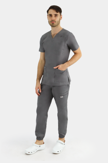 Popielate męskie spodnie medyczne joggery