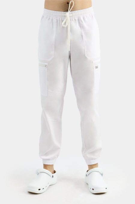 Białe męskie spodnie medyczne joggery