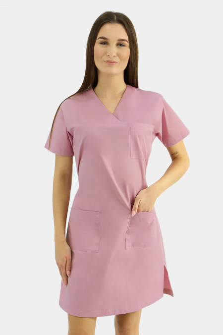 Medyczna sukienka zabiegowa z krótkim rękawem różowy kwarc