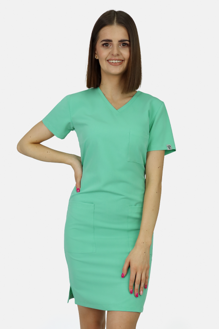Sukienka medyczna damska wiązana, z krótkim rękawem, kolekcja Soft