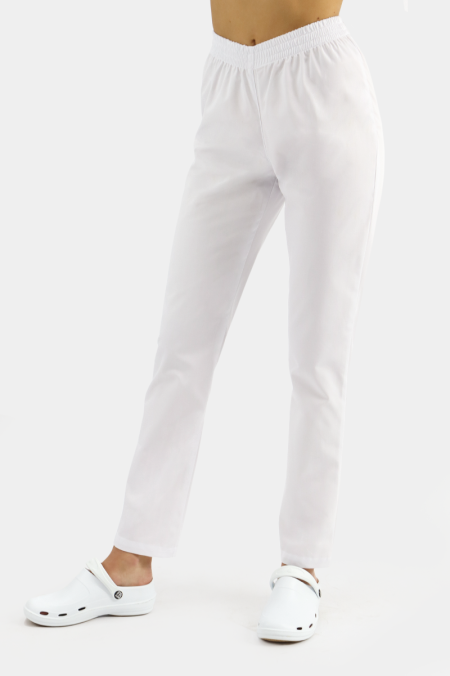Białe damskie spodnie medyczne na gumie