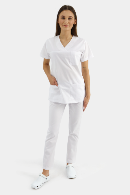 Białe damskie spodnie medyczne na gumie