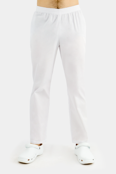 Męskie spodnie medyczne na gumie białe