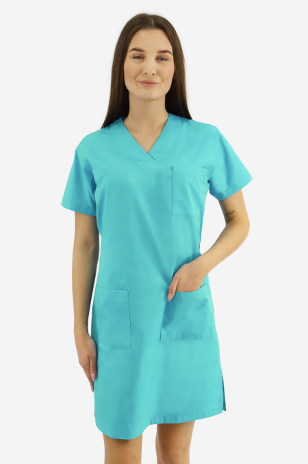 Jasnoniebieska medyczna sukienka zabiegowa z krótkim rękawem