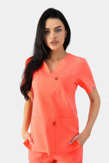 Damska bluza medyczna Amelia - Orange fluo