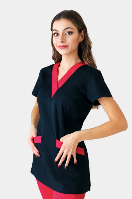 Granatowa bluza medyczna Gaja FLEXY z krótkim rękawem