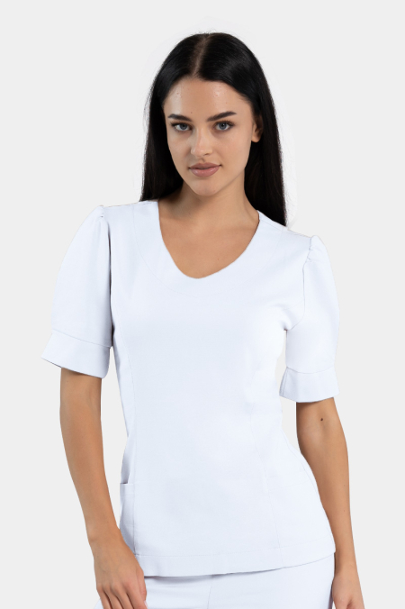 Damska bluza kosmetyczna Julia z krótkim rękawem white