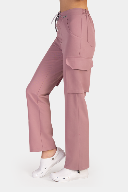 Damskie spodnie medyczne bojówki pink lavender