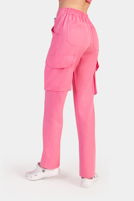 Damskie spodnie medyczne bojówki flamingo