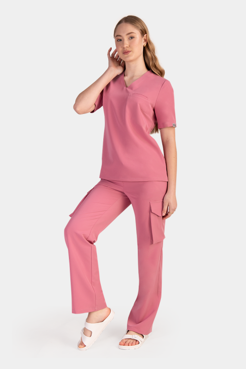 Damskie spodnie medyczne bojówki ash pink
