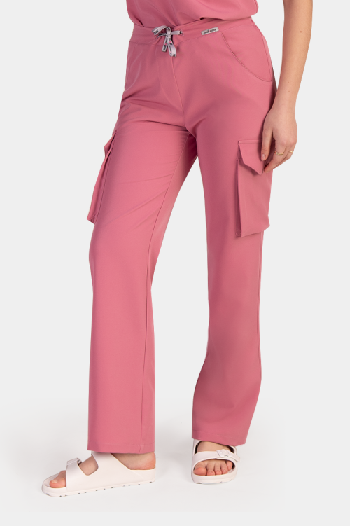 Damskie spodnie medyczne bojówki ash pink