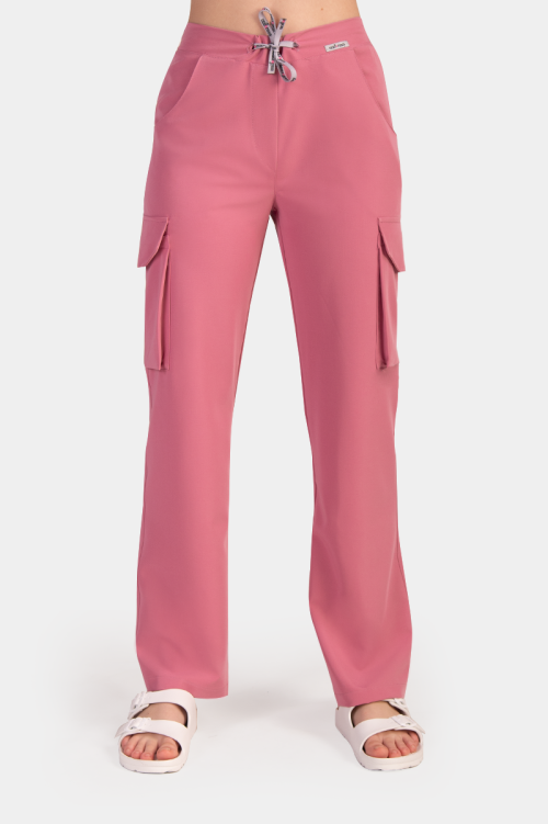 Damskie spodnie medyczne bojówki ash pink