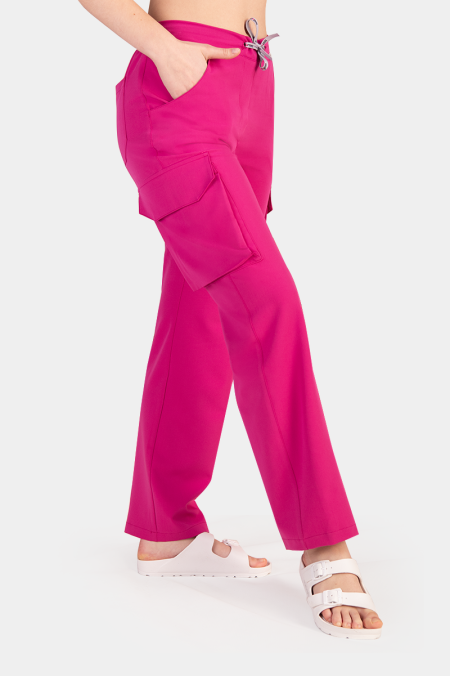 Damskie spodnie medyczne bojówki fuchsia pink
