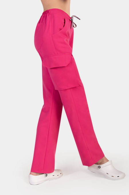 Damskie spodnie medyczne bojówki hot pink