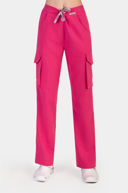 Damskie spodnie medyczne bojówki hot pink