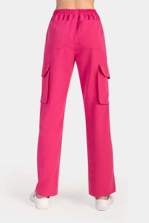Damskie spodnie medyczne bojówki hot pink