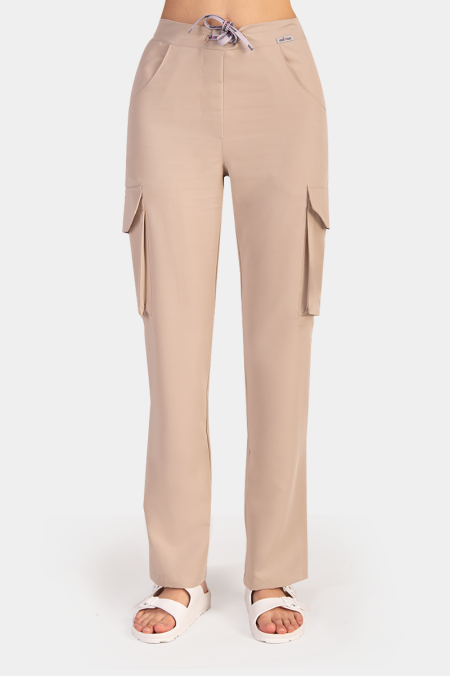 Damskie spodnie medyczne bojówki gold beige