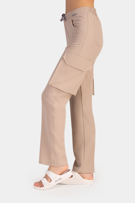 Damskie spodnie medyczne bojówki gold beige