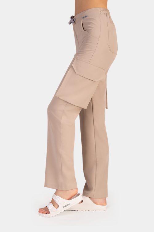 Damskie spodnie medyczne bojówki gold beige