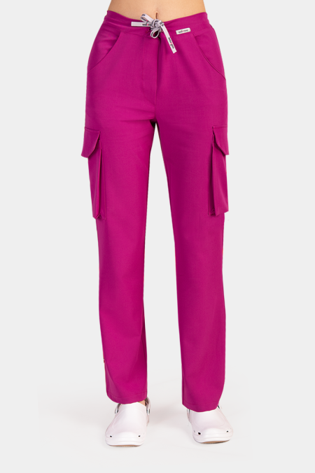 Damskie spodnie medyczne bojówki purple plum