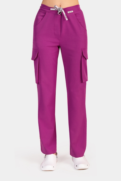 Damskie spodnie medyczne bojówki purple plum