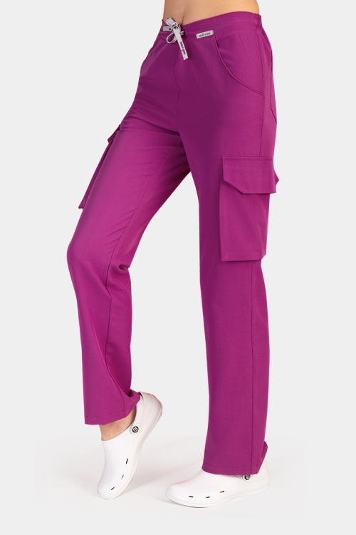 Damskie spodnie medyczne bojówki purple plum