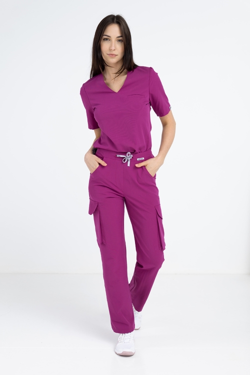 Damskie spodnie medyczne bojówki purple plum