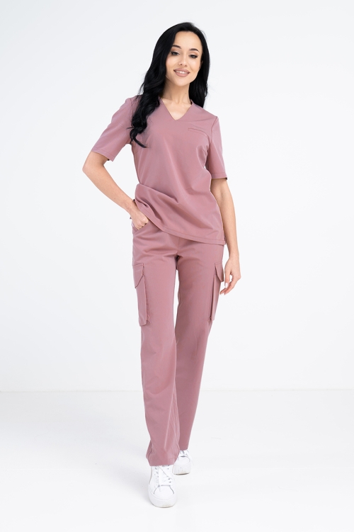 Damskie spodnie medyczne bojówki pink lavender