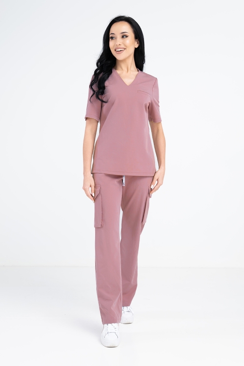Damskie spodnie medyczne bojówki pink lavender