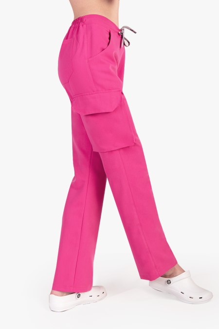 Damskie spodnie medyczne bojówki hot pink