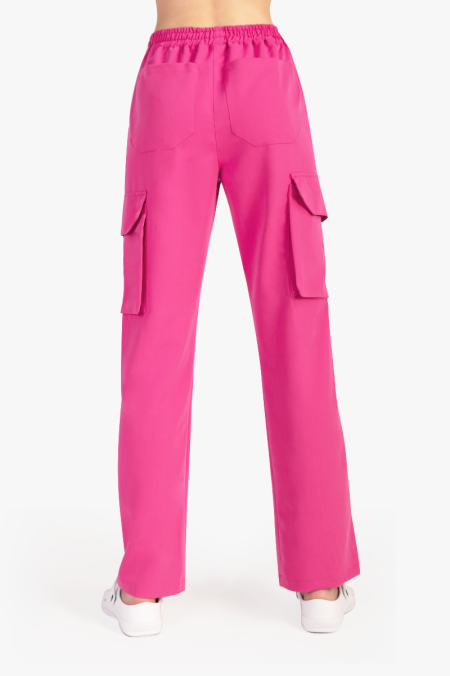 Damskie spodnie medyczne bojówki hot pink