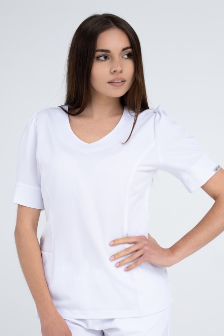 Damska bluza kosmetyczna Julia z krótkim rękawem white