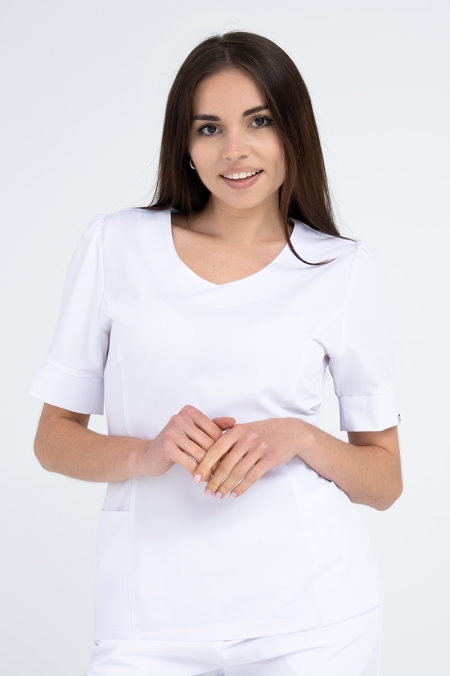 Damska bluza kosmetyczna Julia z krótkim rękawem white