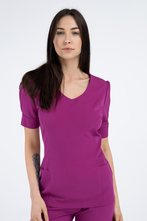 Damska bluza kosmetyczna Julia z krótkim rękawem purple plum