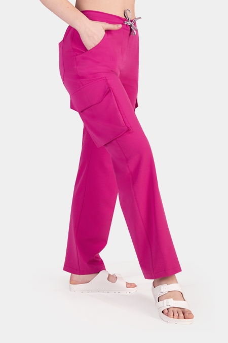 Damskie spodnie medyczne bojówki fuchsia pink