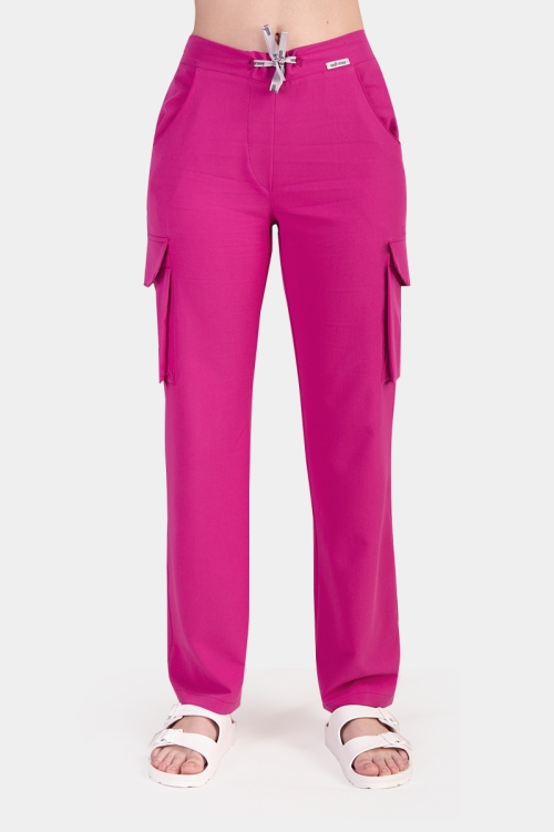 Damskie spodnie medyczne bojówki fuchsia pink