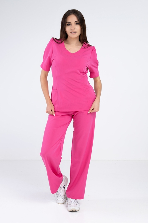 Damska bluza kosmetyczna Julia z krótkim rękawem hot pink