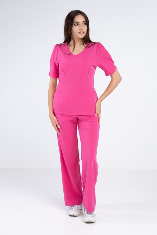 Damska bluza kosmetyczna Julia z krótkim rękawem hot pink