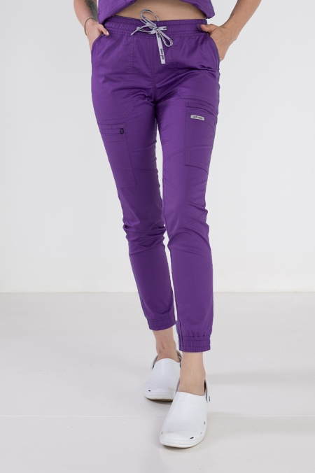 Medyczne spodnie damskie joggery dark lilac