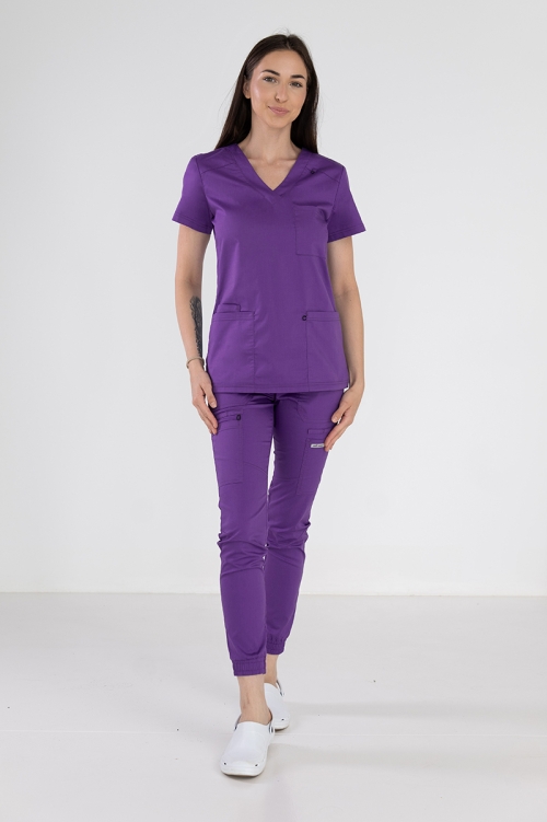Medyczne spodnie damskie joggery dark lilac