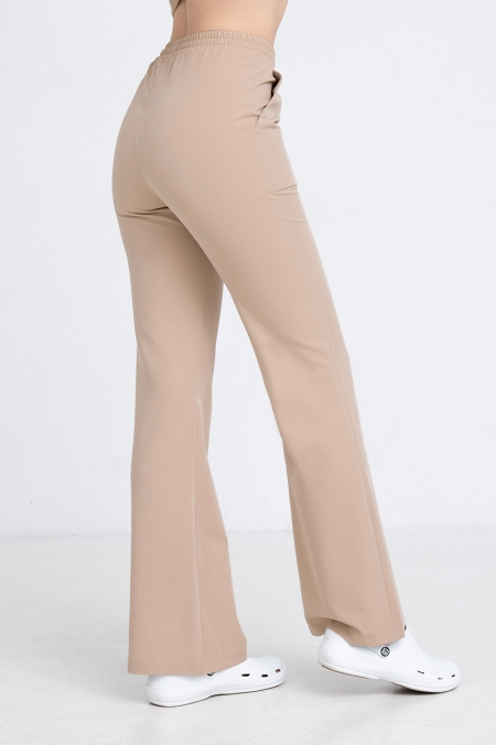 Spodnie medyczne dzwony damskie gold beige
