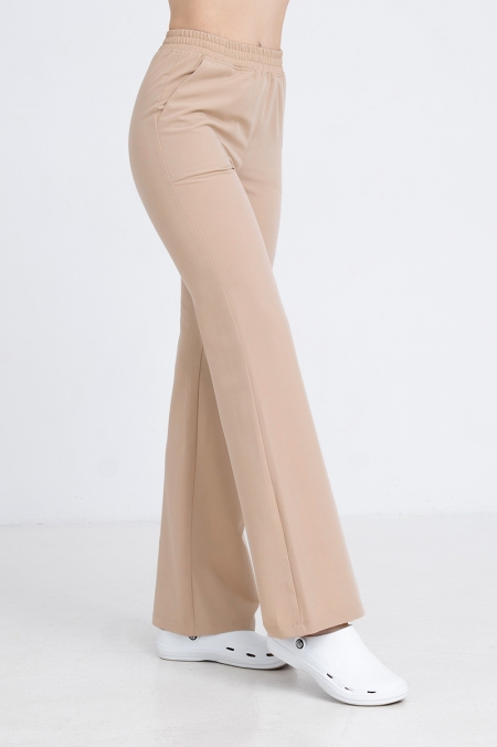 Spodnie medyczne dzwony damskie gold beige