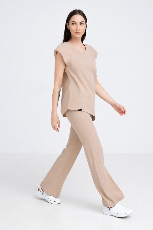 Spodnie medyczne dzwony damskie gold beige