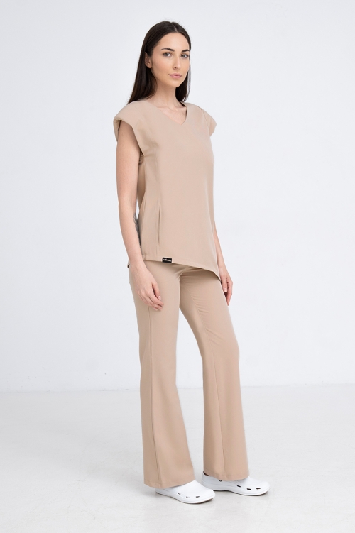 Spodnie medyczne dzwony damskie gold beige