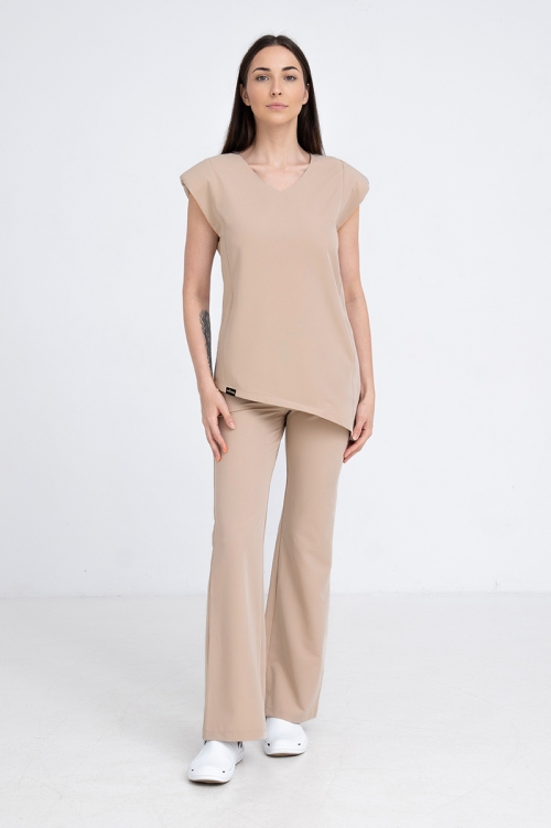 Spodnie medyczne dzwony damskie gold beige