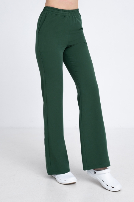 Spodnie medyczne dzwony damskie dark green