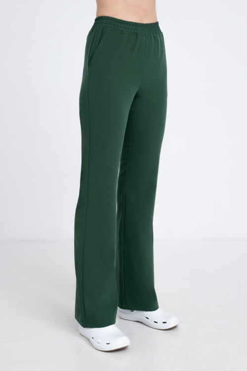 Spodnie medyczne dzwony damskie dark green