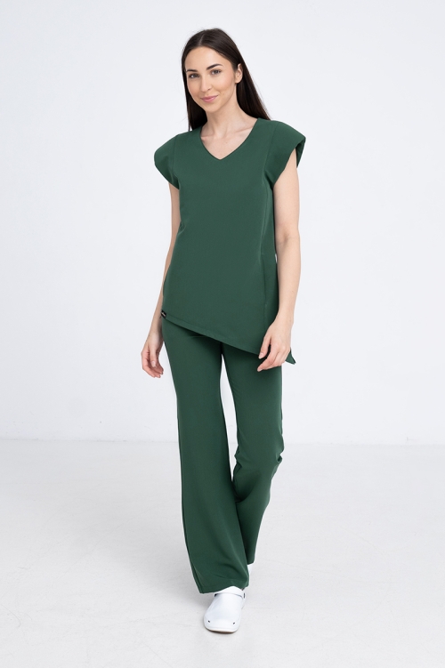 Spodnie medyczne dzwony damskie dark green