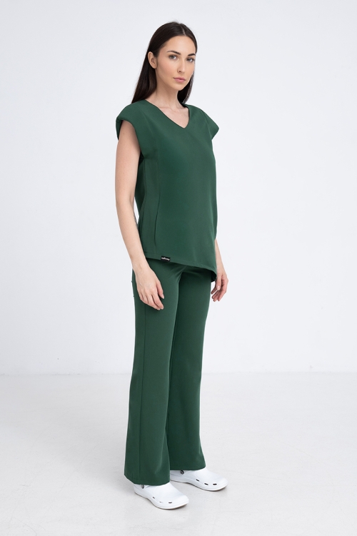 Spodnie medyczne dzwony damskie dark green