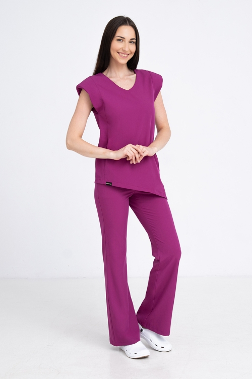 Spodnie medyczne dzwony damskie purple plum